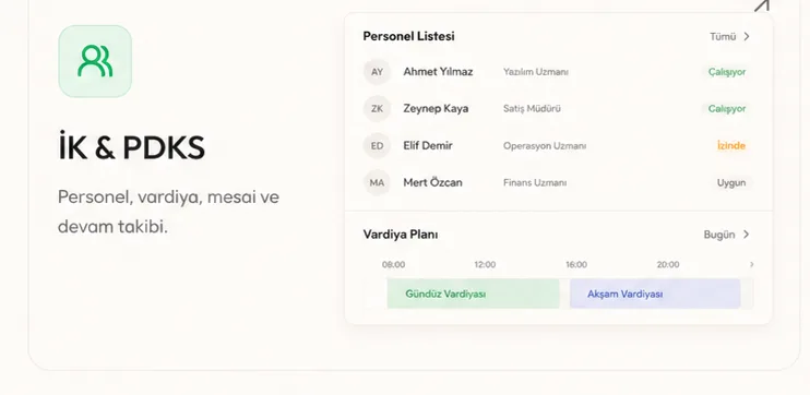 İK & PDKS — Personel, vardiya, mesai ve izin takibi.